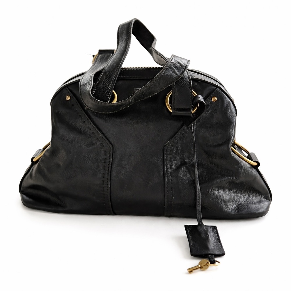 Yves Saint Laurent YSL Muse Black Leather Satchel Bag Gold Hardware/Key Lock